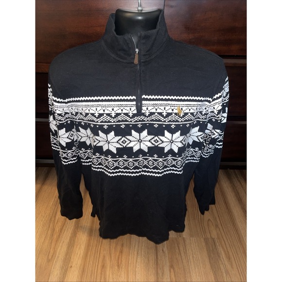 Ralph Lauren Other - Polo Ralph Lauren Men's Size Medium Sweater Estate Rib Black Snowflake 1/4 Zip
